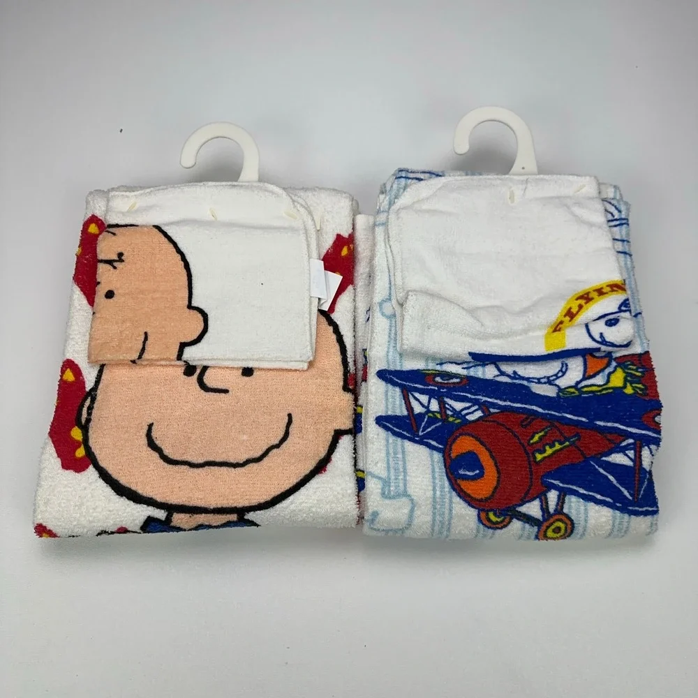 Peanuts Snoopy Charlie Brown 2pc Bath Towel Washcloth Set JCPenney White Aviator